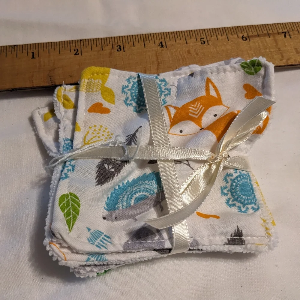 3 Microfiber Baby Washcloths Handmade Handcrafted Fox
